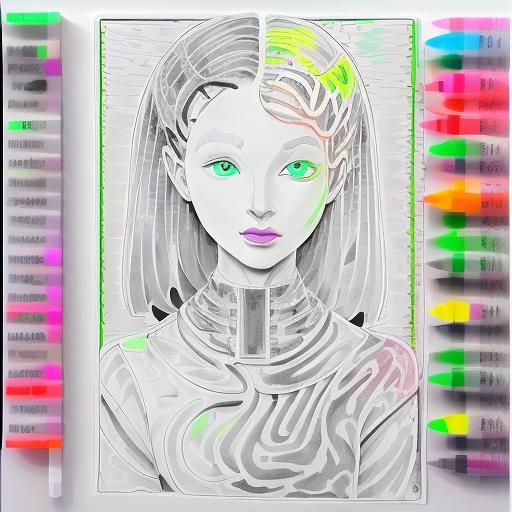 Surreal Girl Portrait with Visible Brain, Marker Art