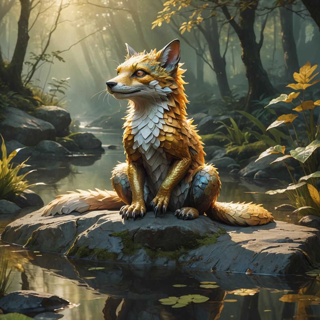 Fantasy Water Fox Lizard in Detailed Digital Painting