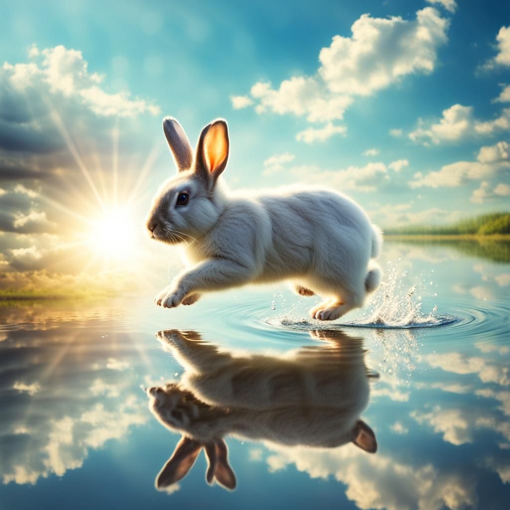 Bunny's Divine Leap on Water