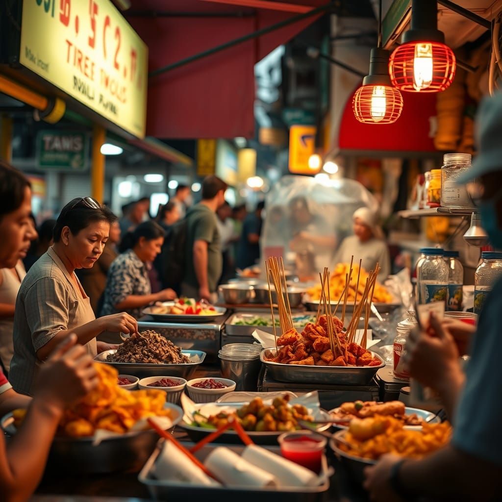 Vibrant Street Food Market Scene