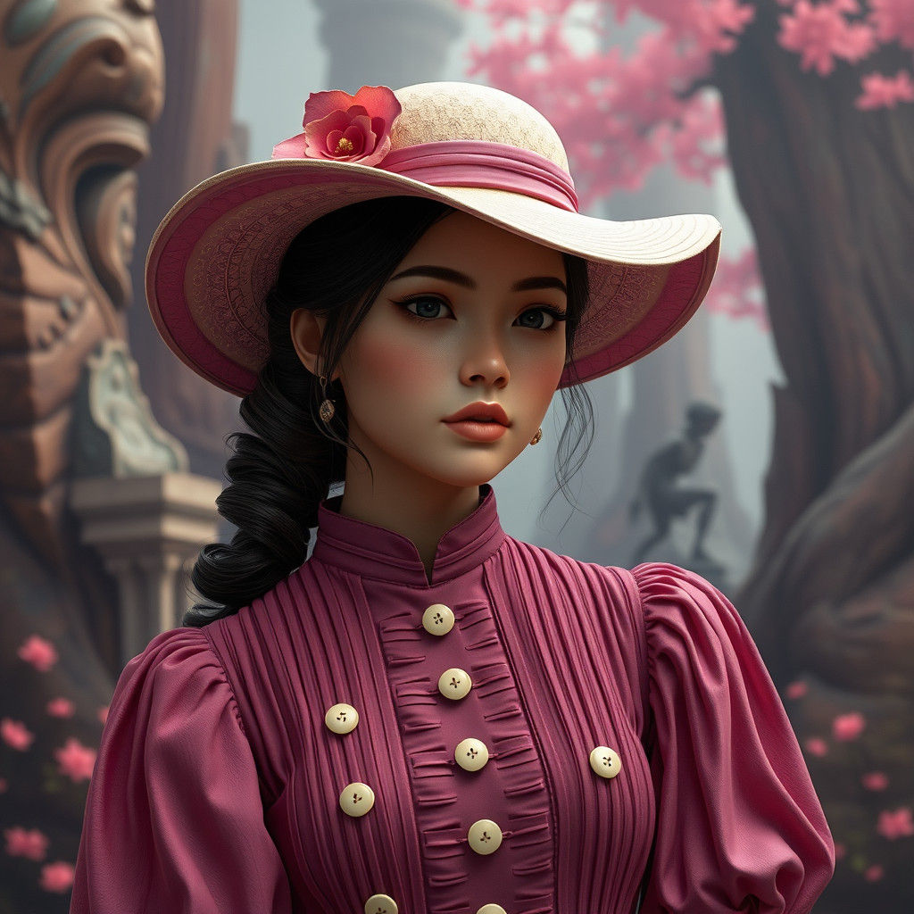 Woman in Pink Dress, Fantasy Matte Painting