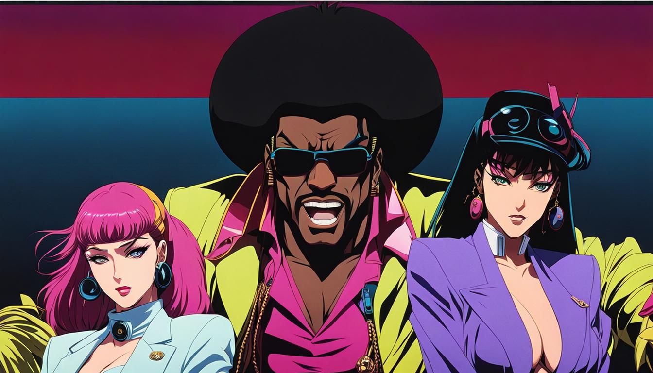 Cyberpunk Pimp with Women in 80s Anime Style