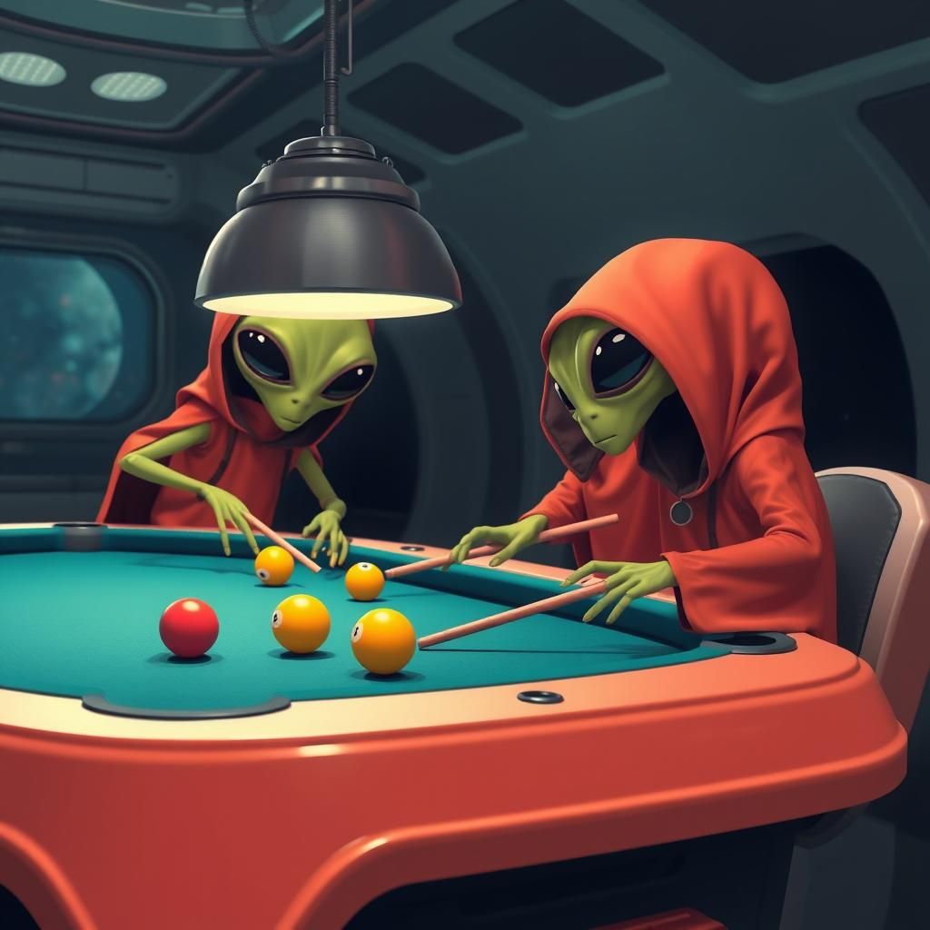 Gourd Aliens Play Pool on Space Station
