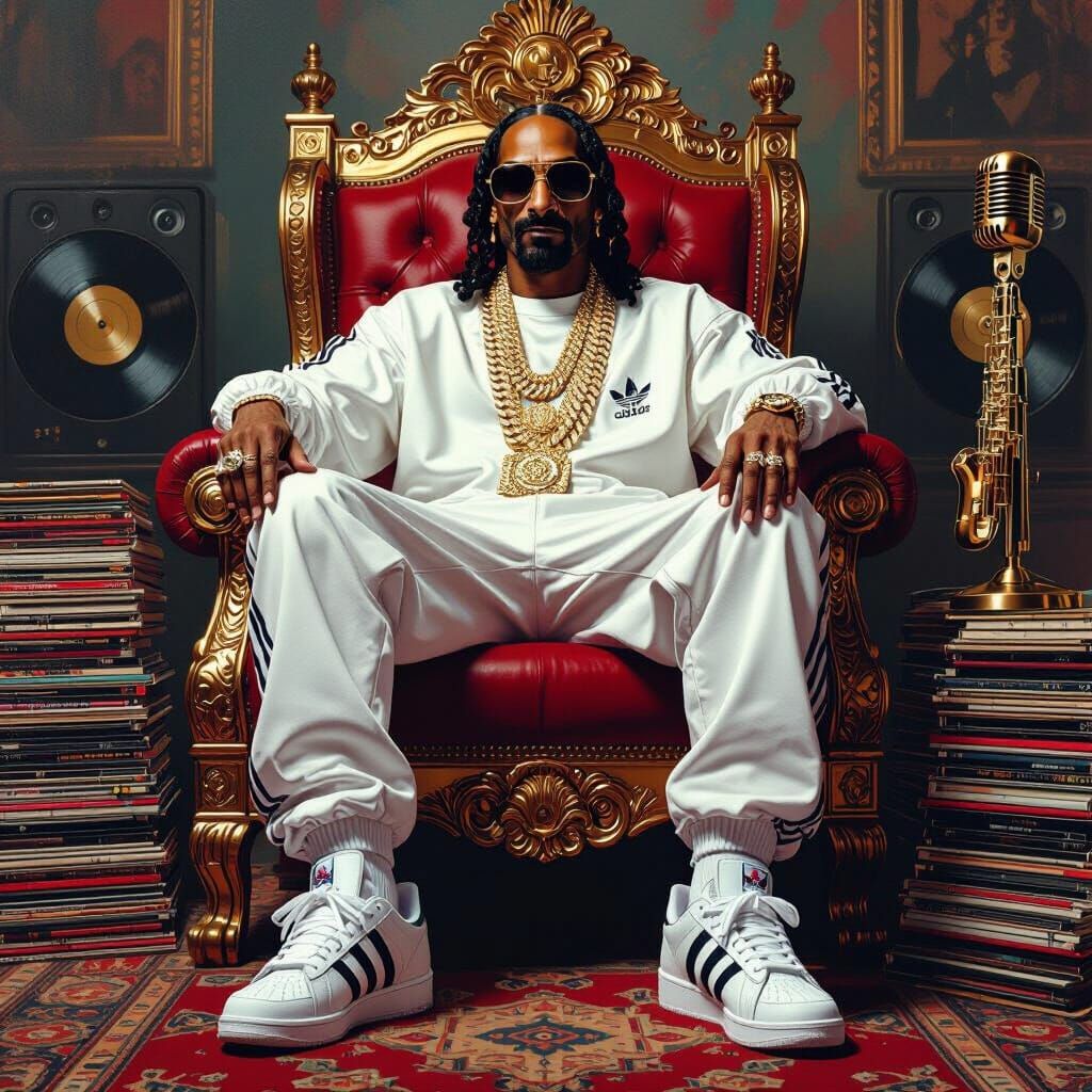 Snoop Dogg on a Throne in Urban Style