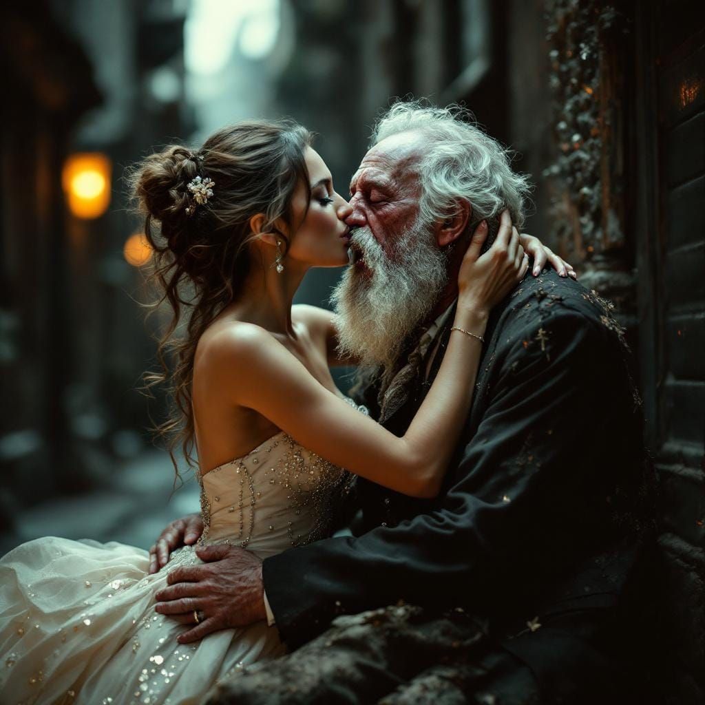 Passionate Kiss Between Beauty and Poverty