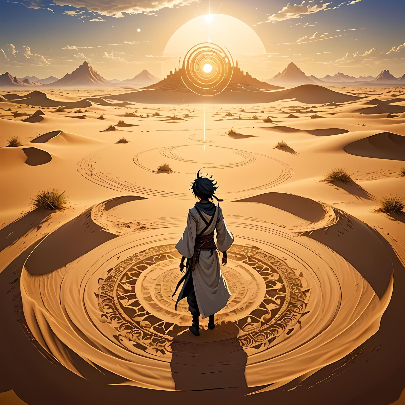 Anime Conjurer Transforms Desert Sand into Spirals