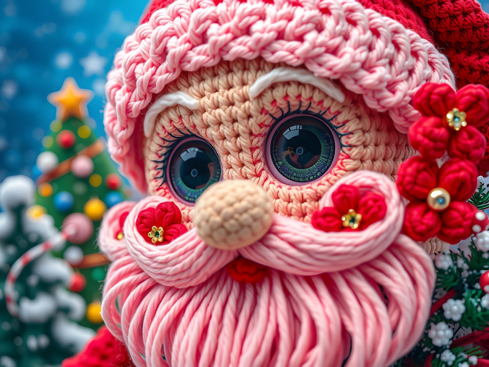 Klimt-Inspired Crochet Christmas Scene with Reflection