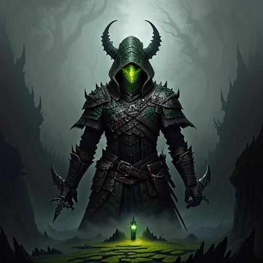 Dragonborn Rogue in Forest, Fantasy Illustration