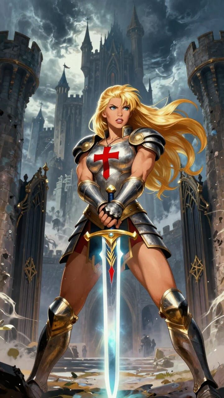 She-Ra at Castle Greyskull with Glowing Sword