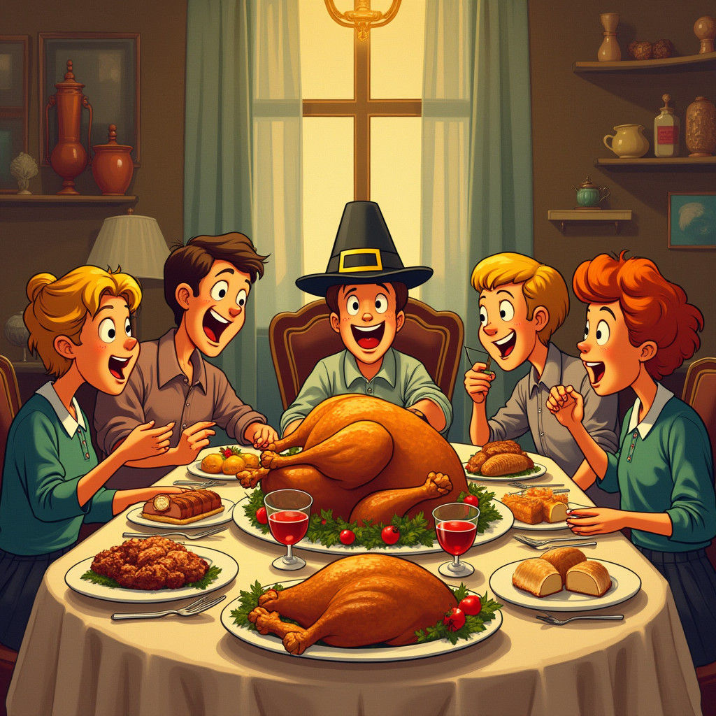 Thanksgiving Dinner in Classic French Comic Style