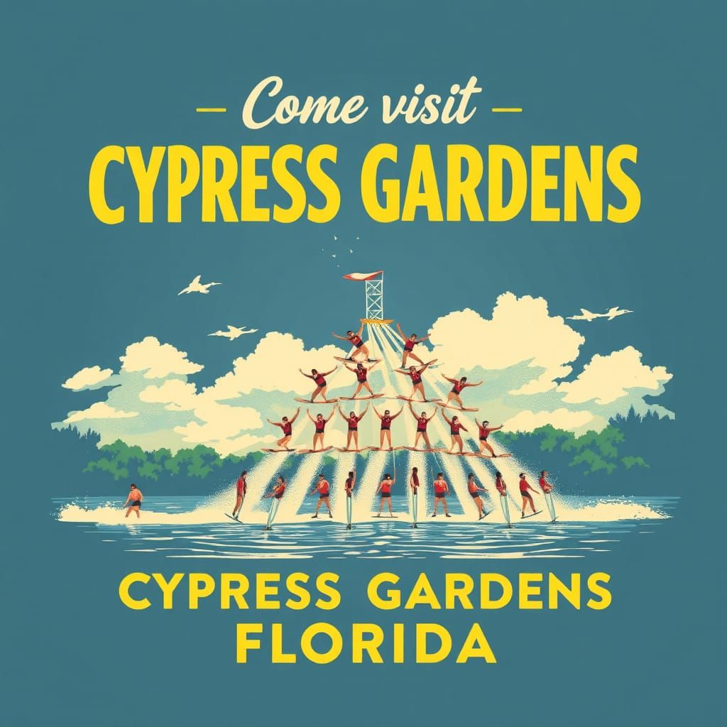 Vintage Cypress Gardens Poster: Water Ski Pyramid