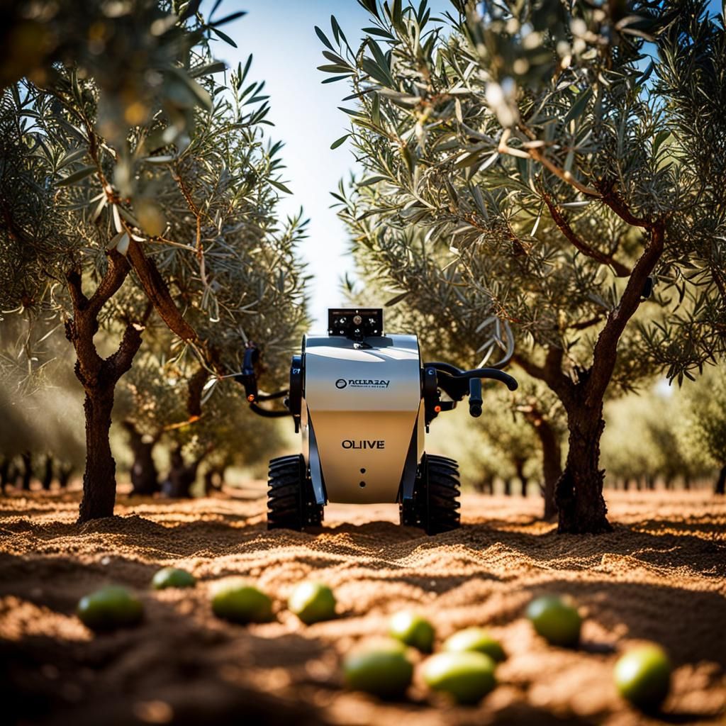 Olive Harvesting Robot in Picturesque Grove
