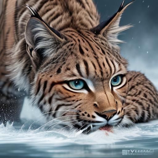 Lynx Mother and Cub in Hyperrealistic Style