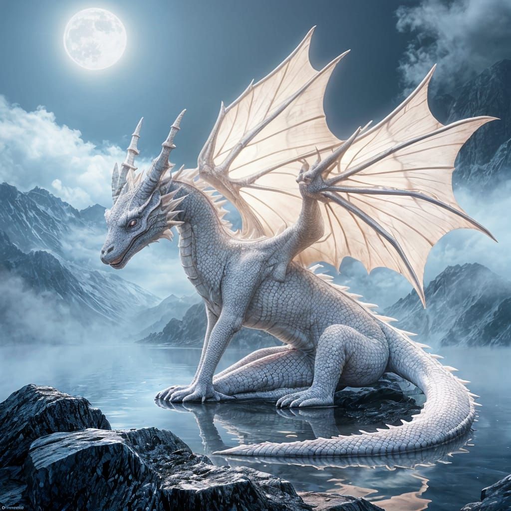 Celestial Dragon by Misty Lake in Ethereal Light