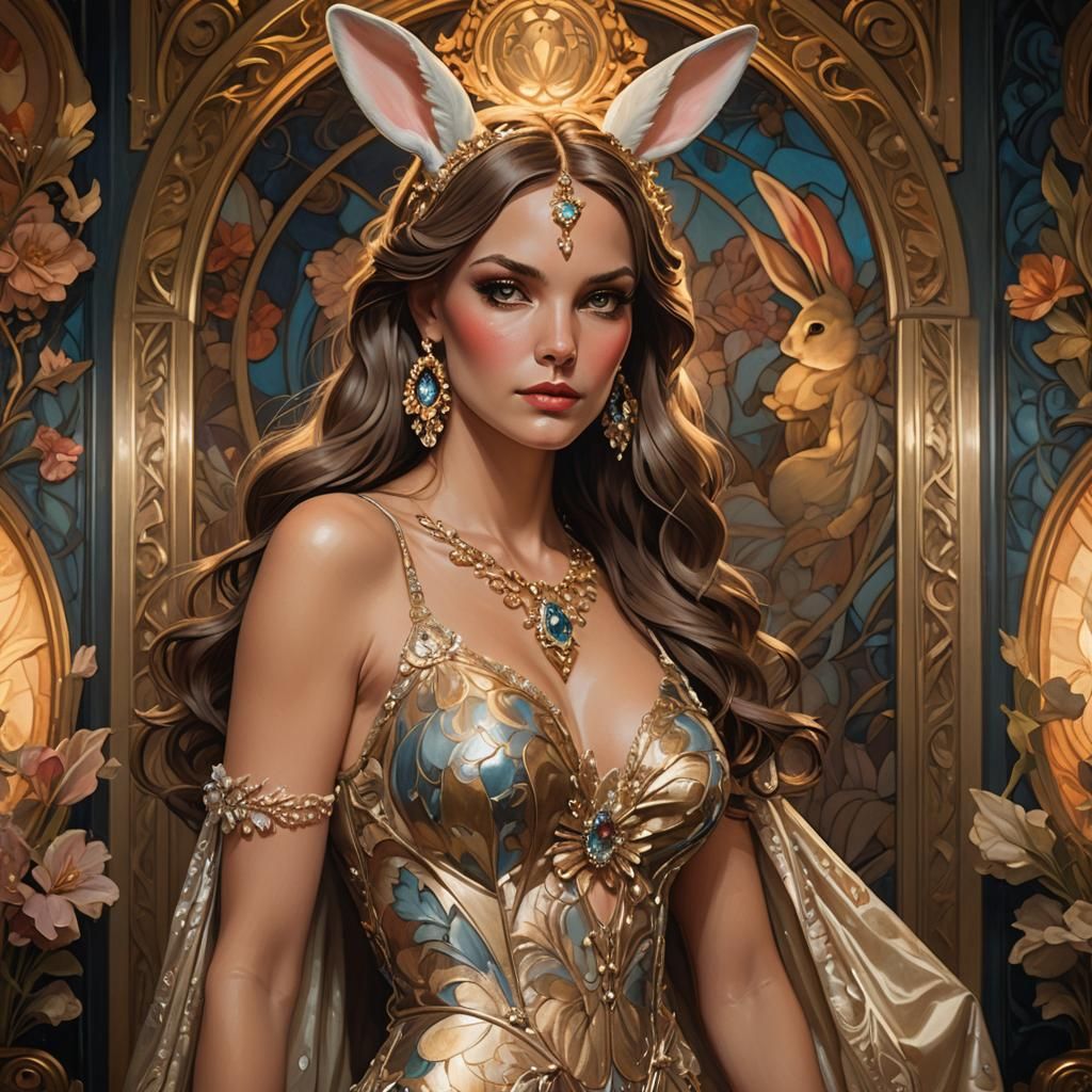 Playboy Bunny in Art Nouveau Style Porcelain