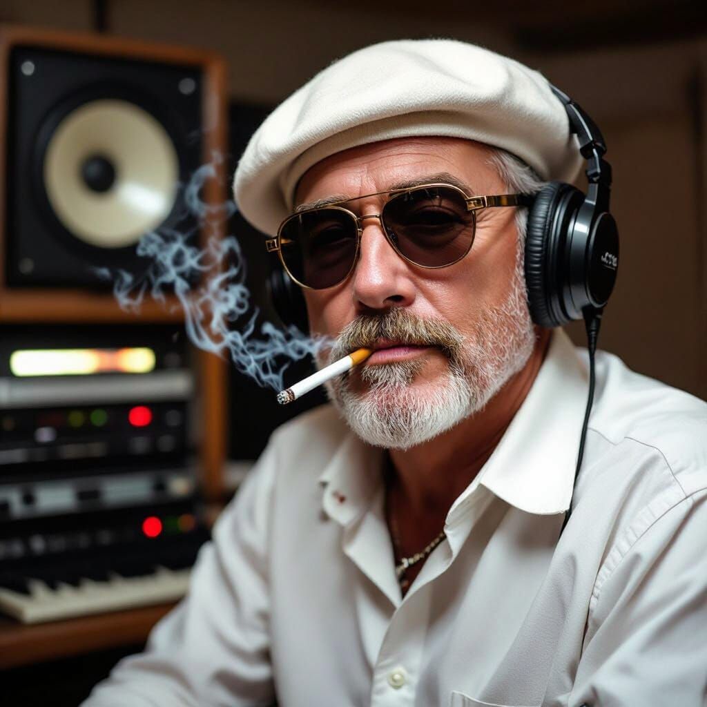 Jazz DJ Smoking in Radio Studio