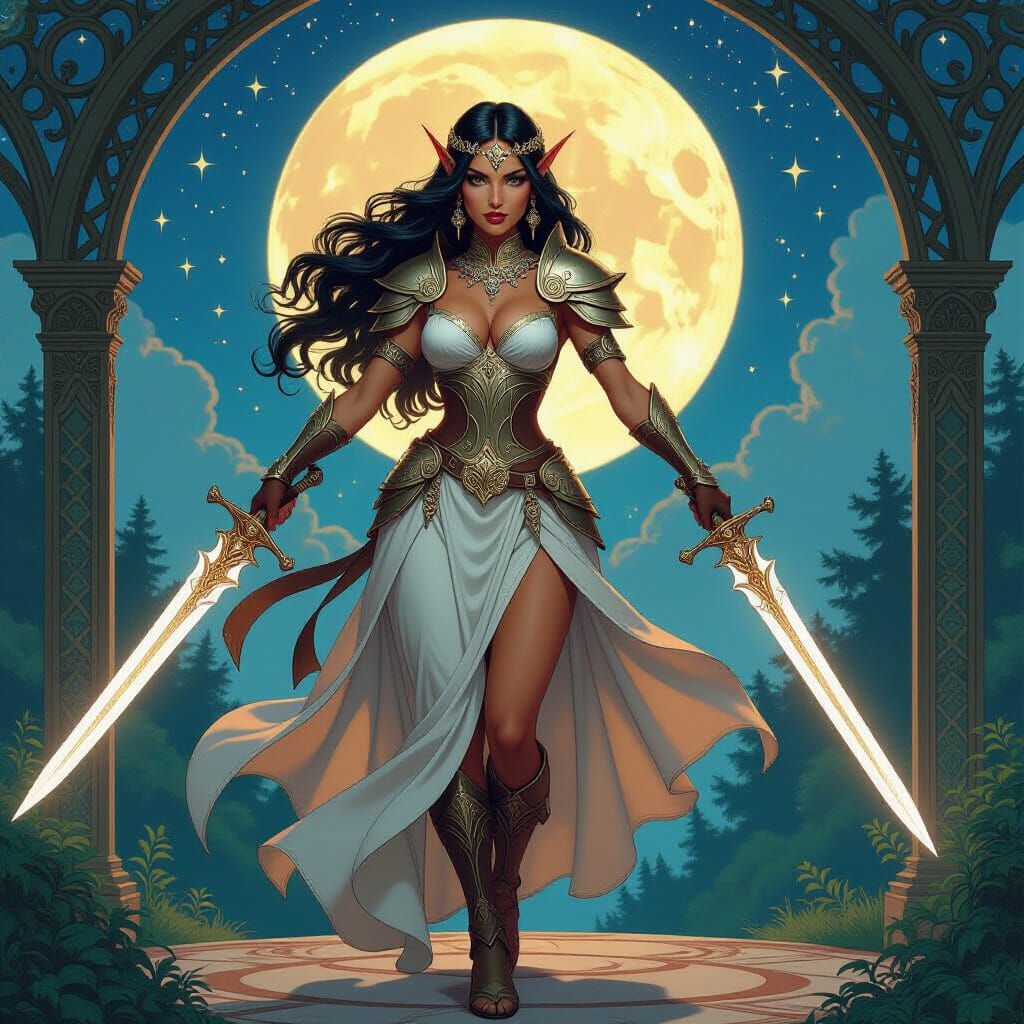 Drow Elf Dancer Wielding Magic Swords