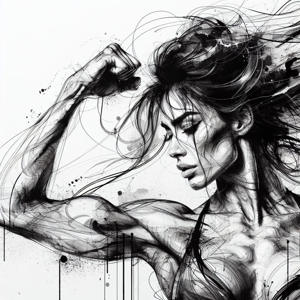 Dynamic Gesture Drawing of Woman with Flexed Muscles