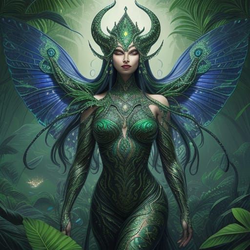 Serpentine Goddess Unfurls Emerald Wings in Jungle Paradise