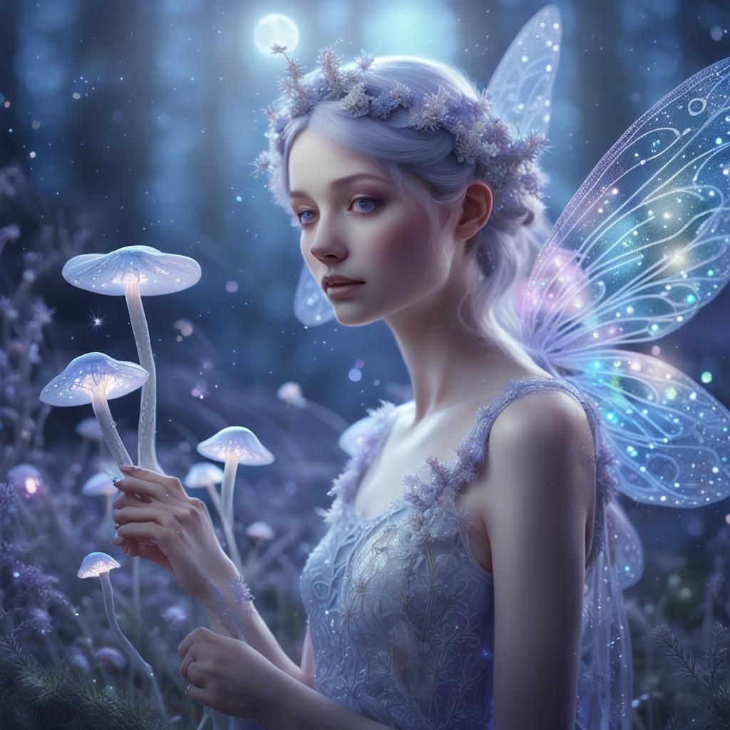 Ethereal Fairy in Luminous Mushroom Forest