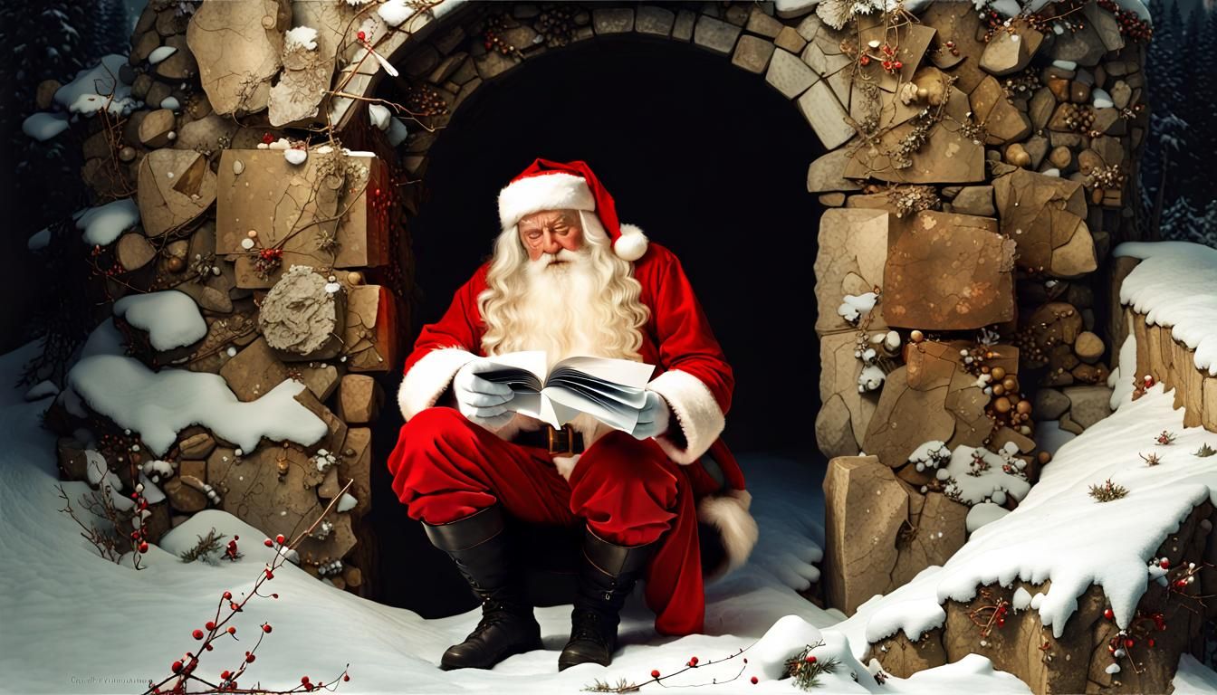 Sad Santa Claus with Christmas Card