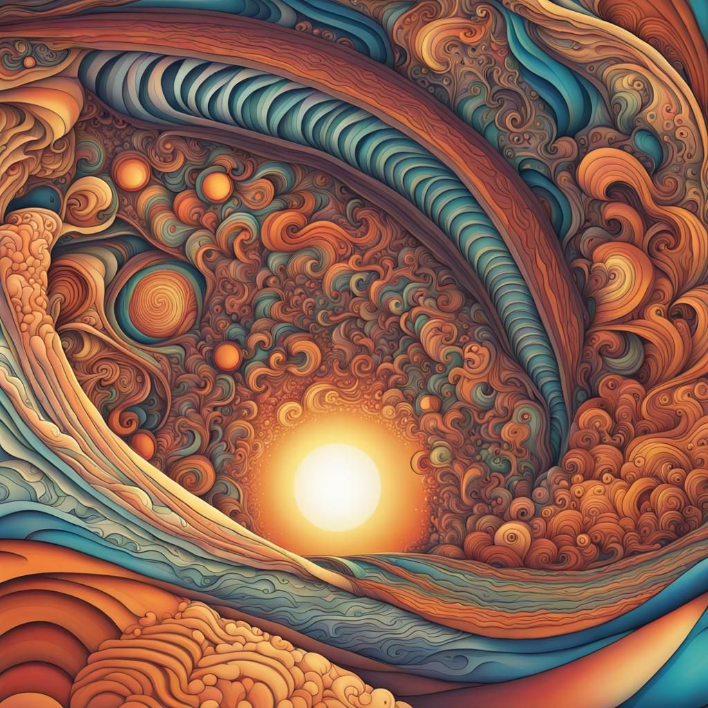 Psychedelic Sunrise in Magical Realm: Abstract Fractal Art
