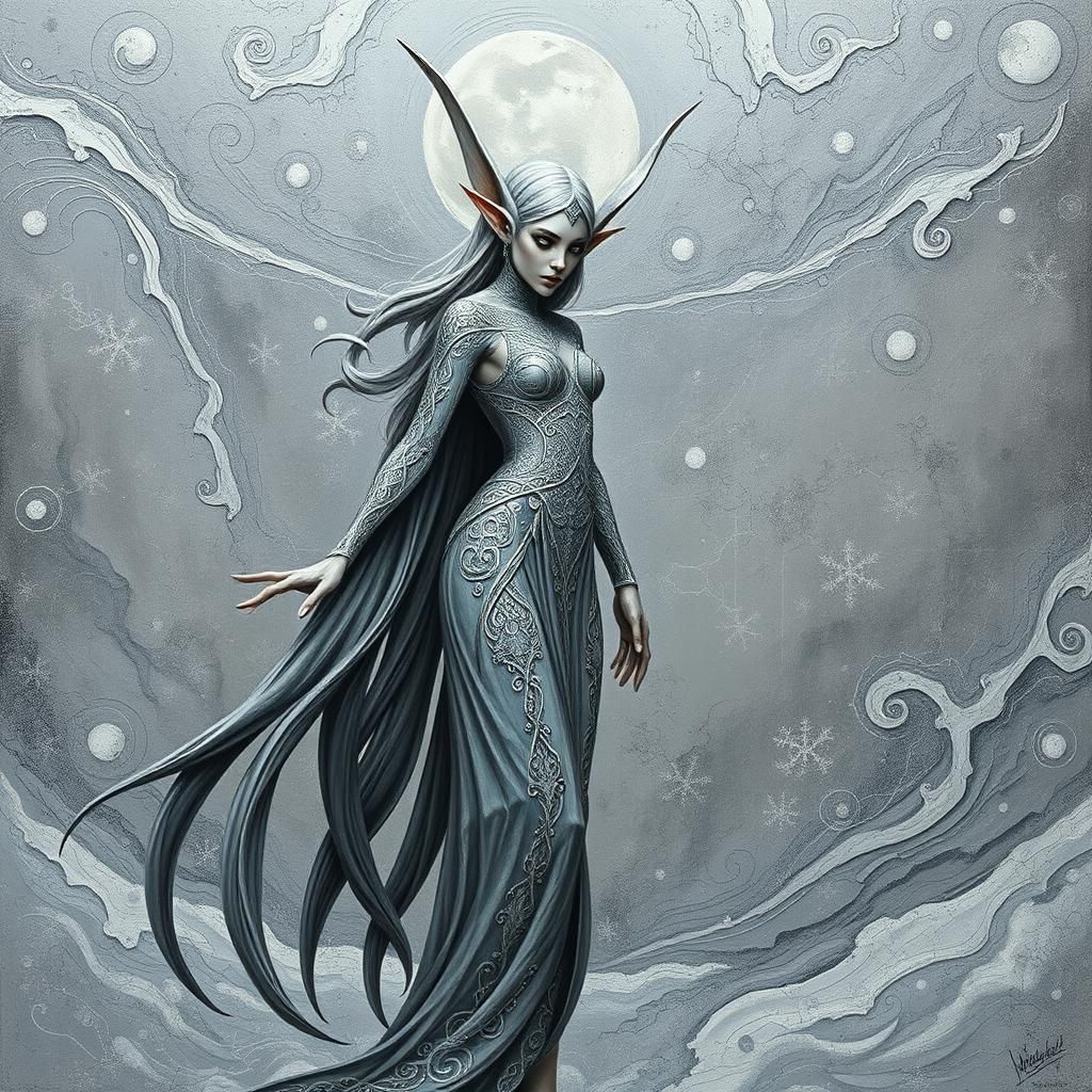 Silver Elf in Ethereal Art Deco Trompe L'oeil