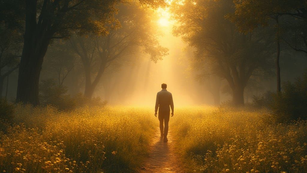 Ethereal Heavenly Pathways With Glowing Flowers and Golden M...