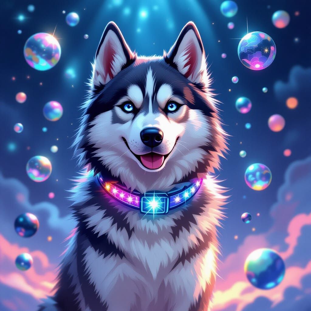 Telekinetic Husky Creating Illusions in Digital Art Style