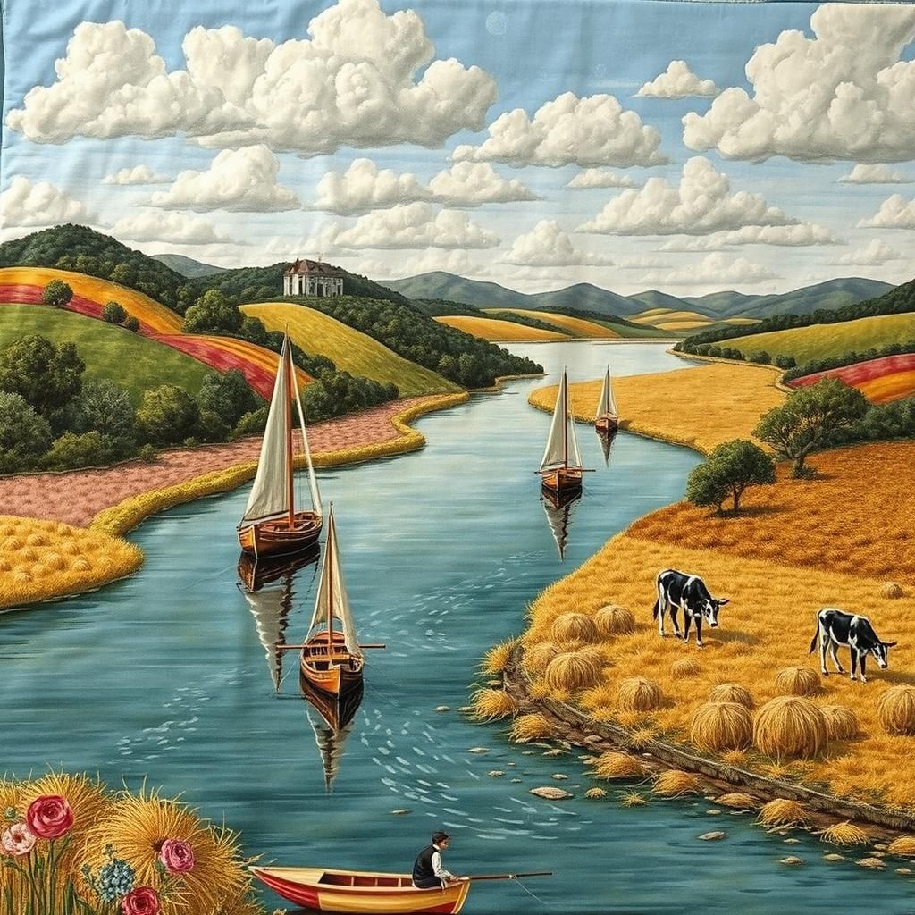 Patchwork Riverbend with Drakkar Ships