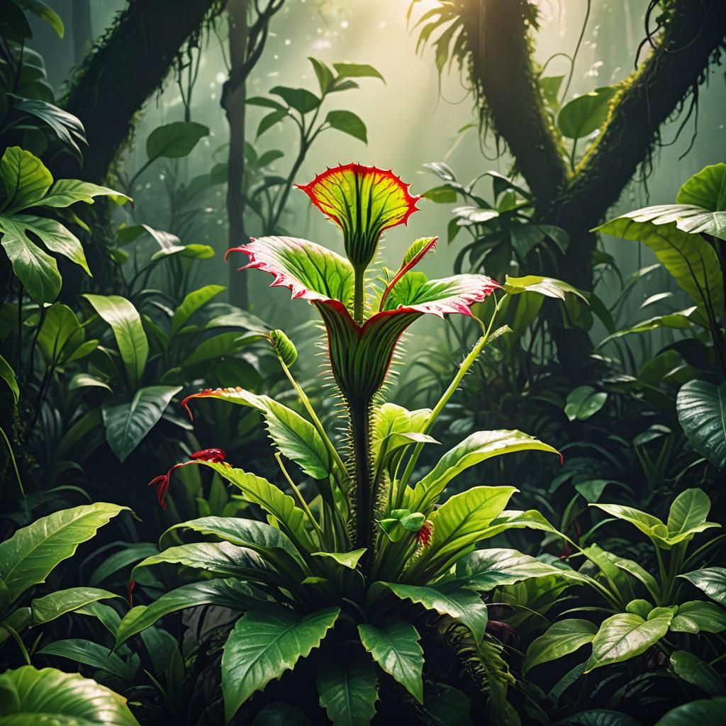 Exotic Venus Flytrap Flower in Jungle Concept Art