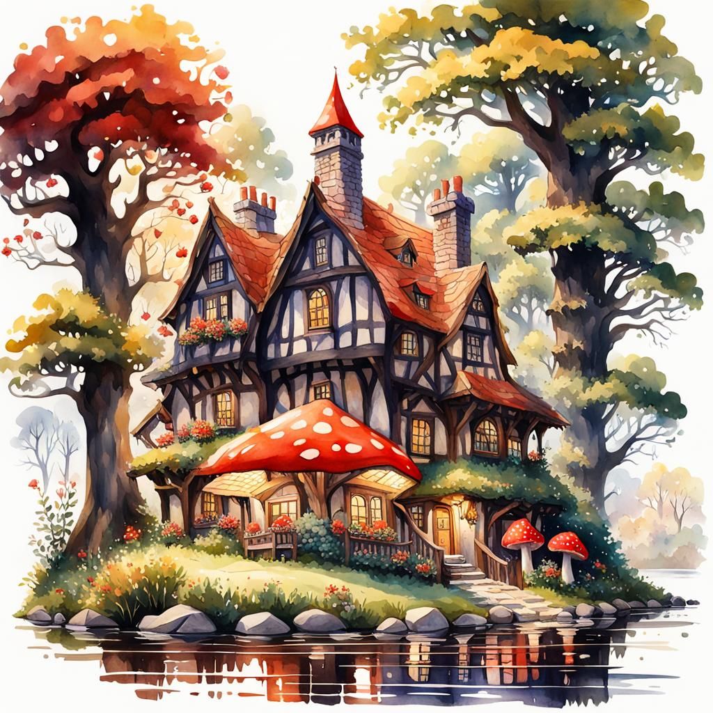 Fantasy Cottage Restaurant in Gouache Style