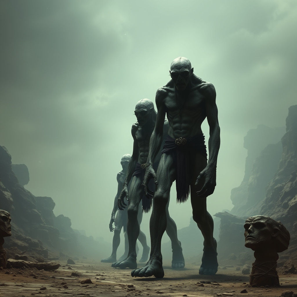 Haunting Giants in Dark Landscape