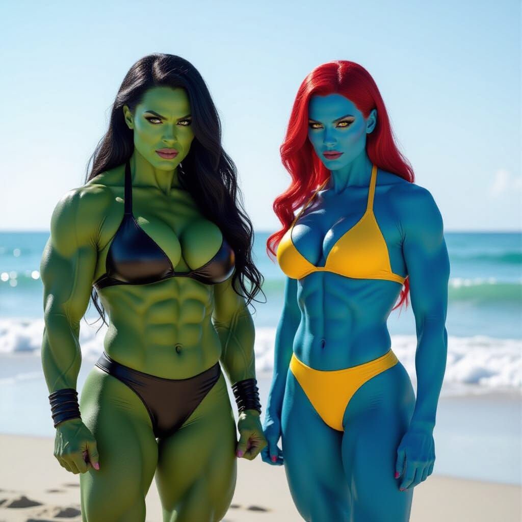 She-Hulk and Mystique at the Beach