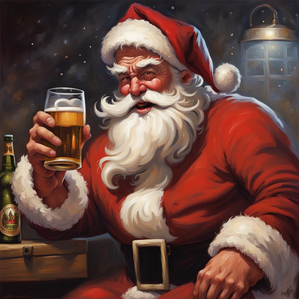 Sinister Santa Claus Drinking Beer Darkly