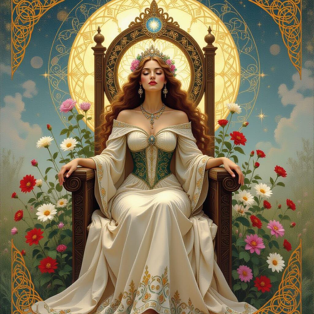 Cosmic Empress Tarot Card with Ethereal Earth Tones