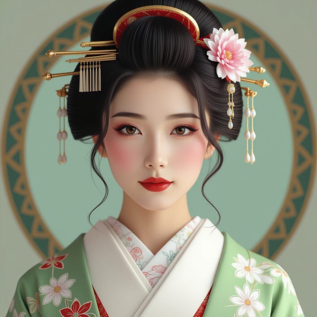 Elegant Geisha Portrait Inspired by Art Nouveau