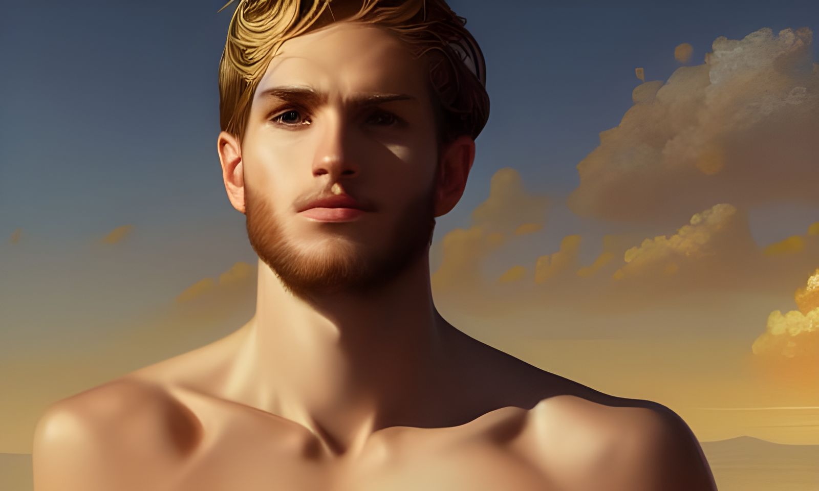 Apollo, God of Sun, on a Golden Beach