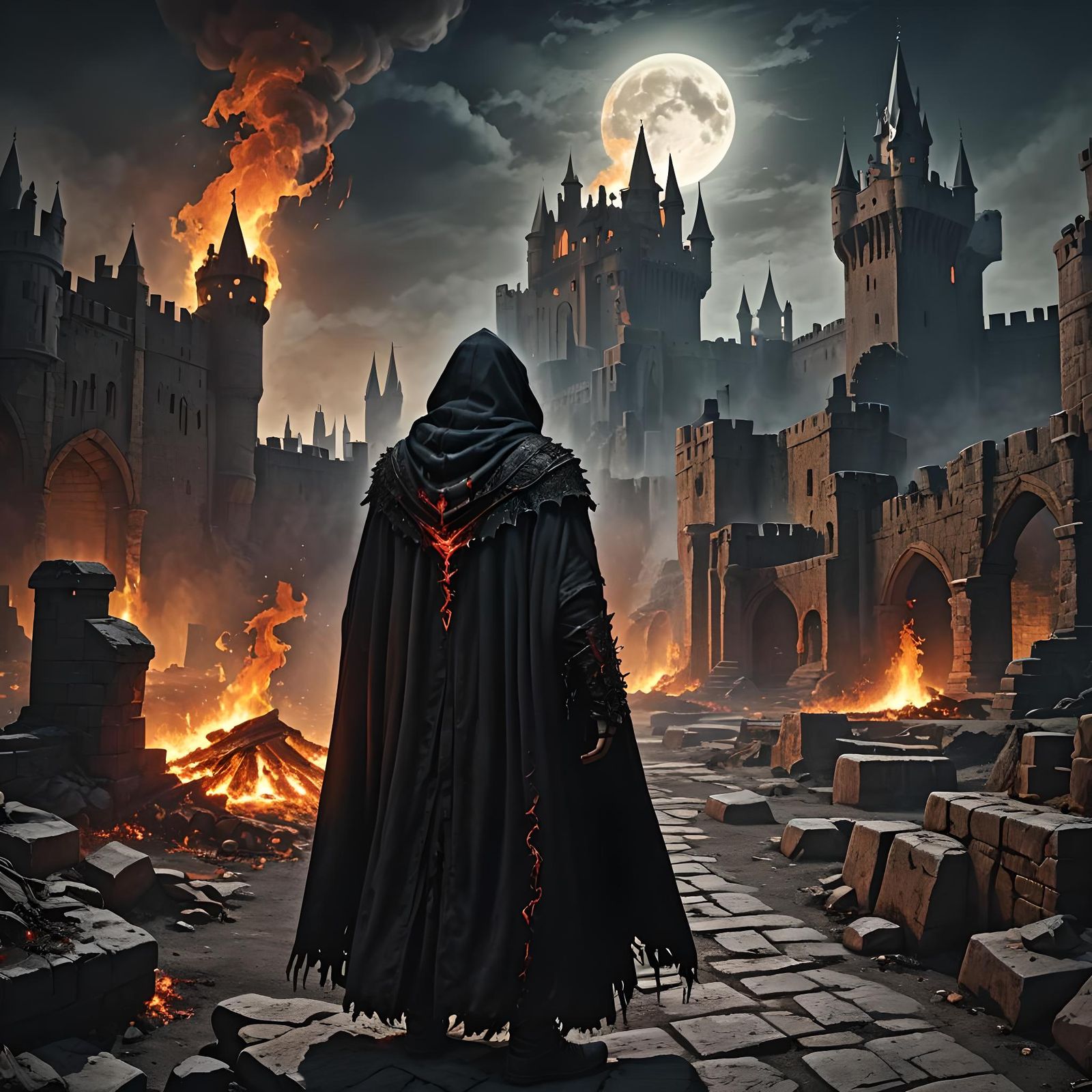 Necromancer Observes Inferno by Moonlight