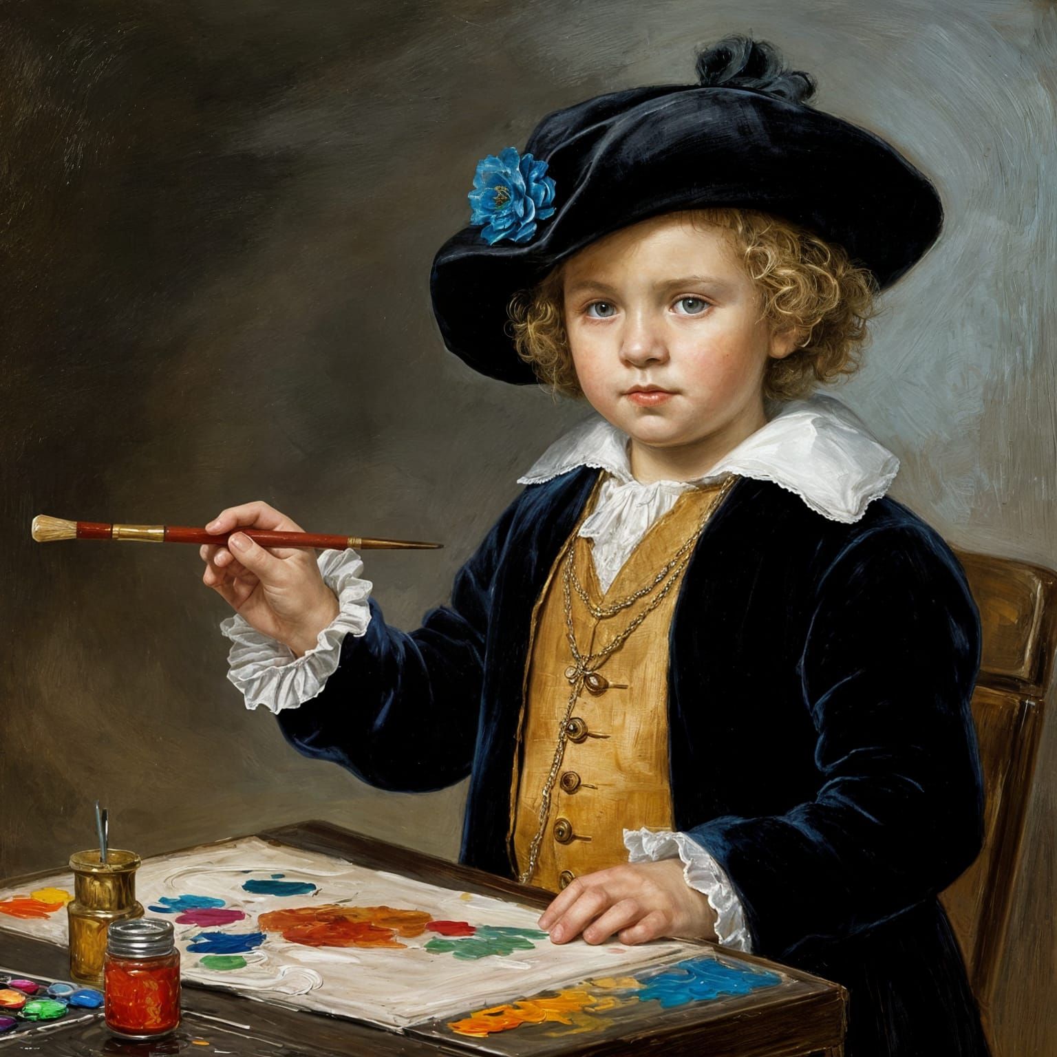 Young Rembrandt Painting in Kindergarten, Oil Painting