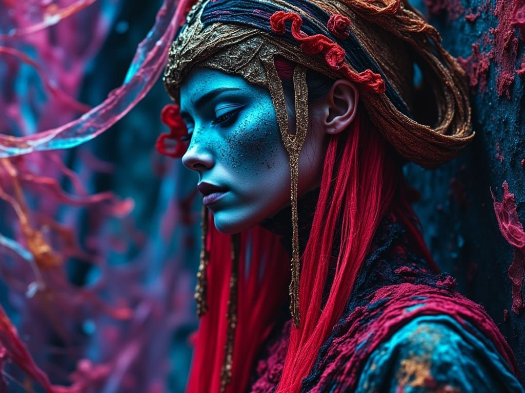 Ethereal Warrior in Vibrant Felted Wool and Satin