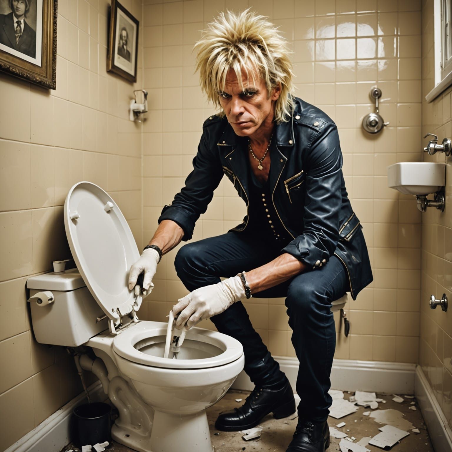 Rockstar Cleaning a Toilet in Finely Detailed Style