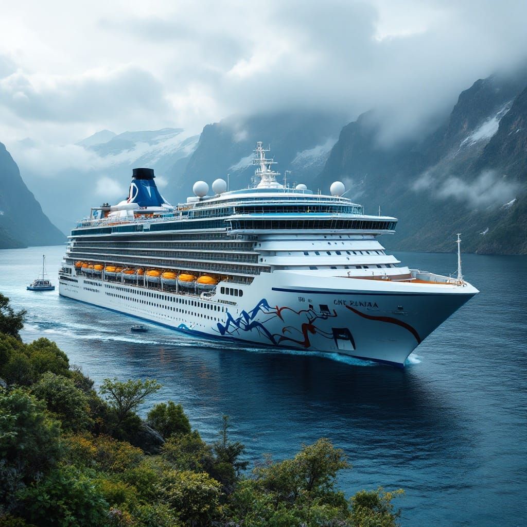 Cruise Ship on Grey Seas in Bismuth Style