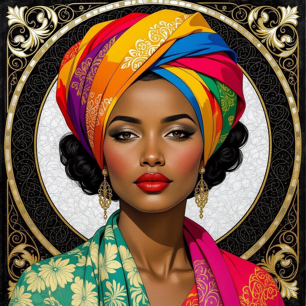 a strikingly beautiful, lightly tanned Eritrean woman adorne...