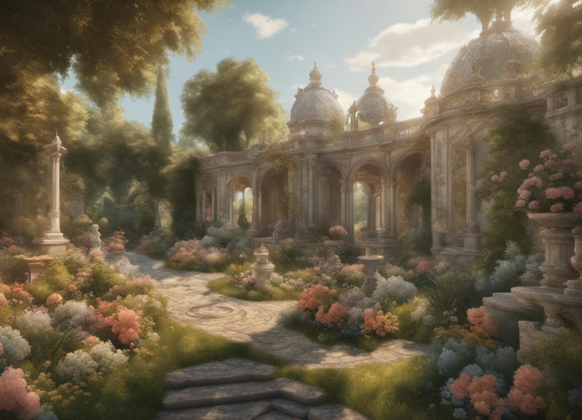 Rococo Garden with Abstract Elements, 3D Render