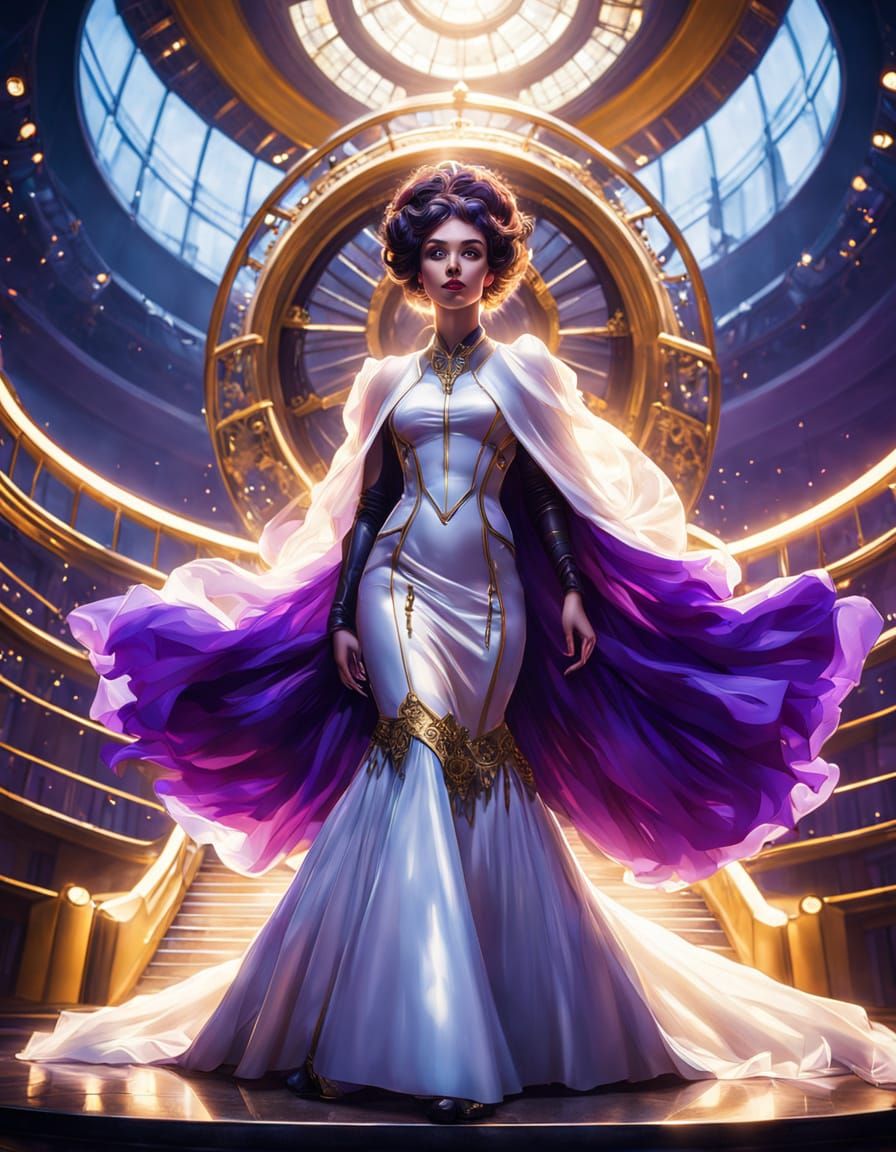 Transwoman on Stairway in Dark Fantasy Style