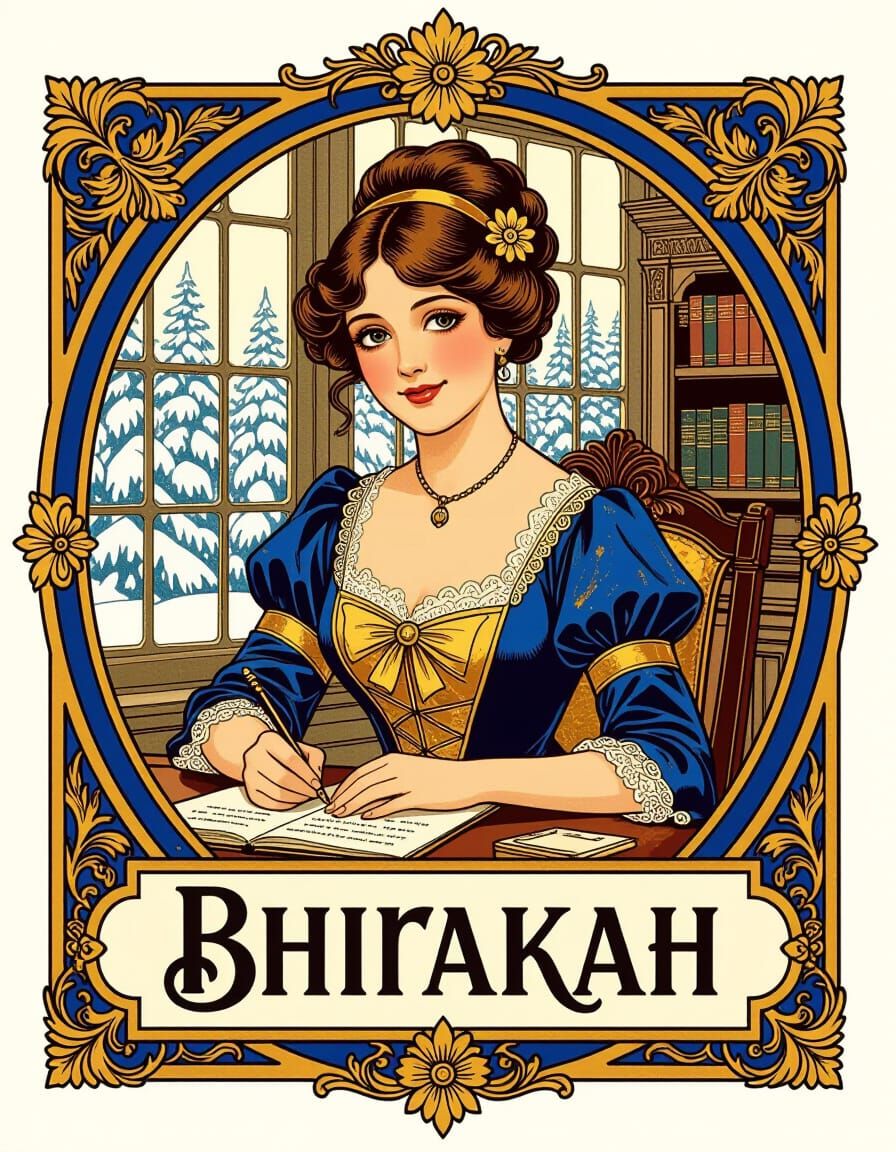 Victorian Logo Emblem for Bhirakah with Lady Writing