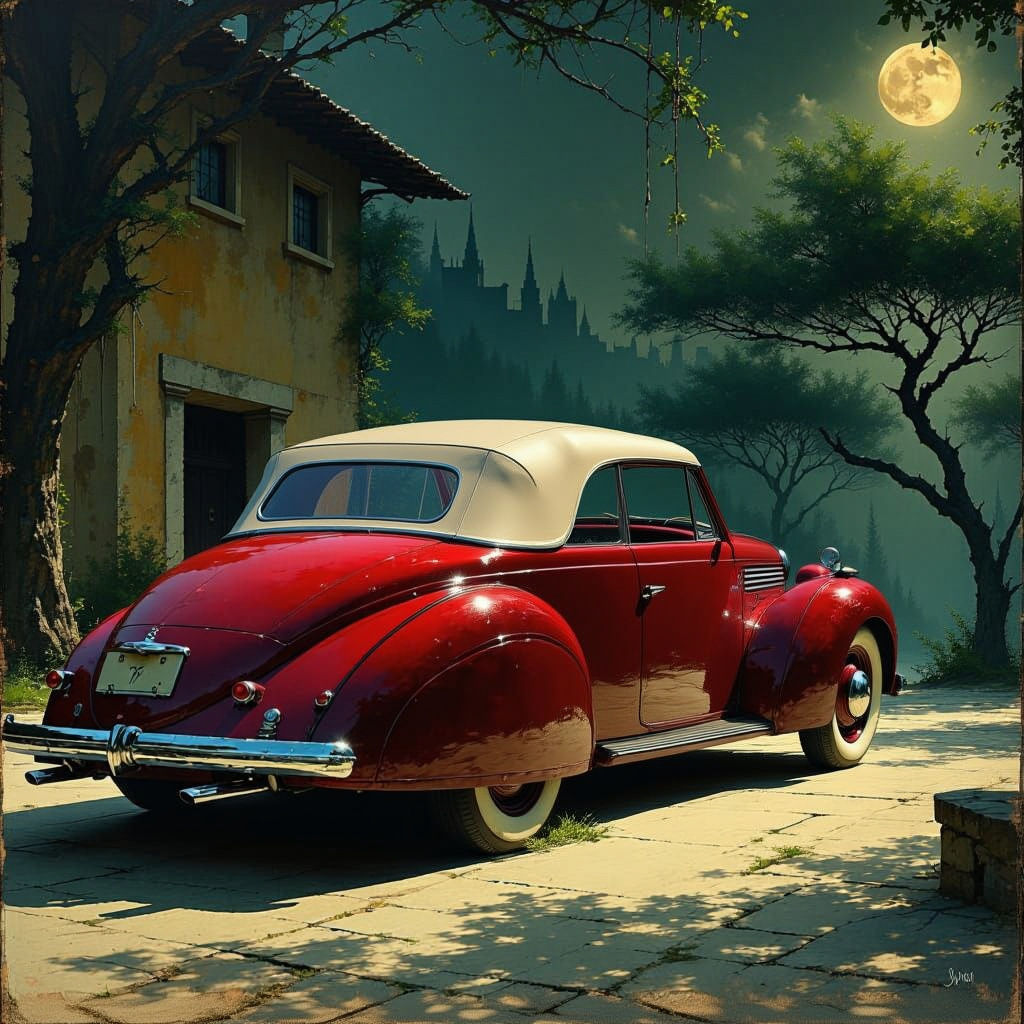 1939 Alfa Romeo 8C Coupe in Foggy Italian Villa Courtyard