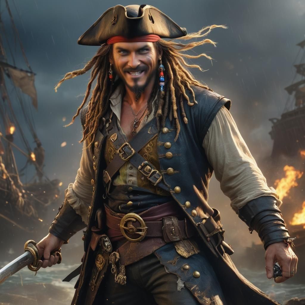 Cursed Pirate Captain in Action on the High Seas