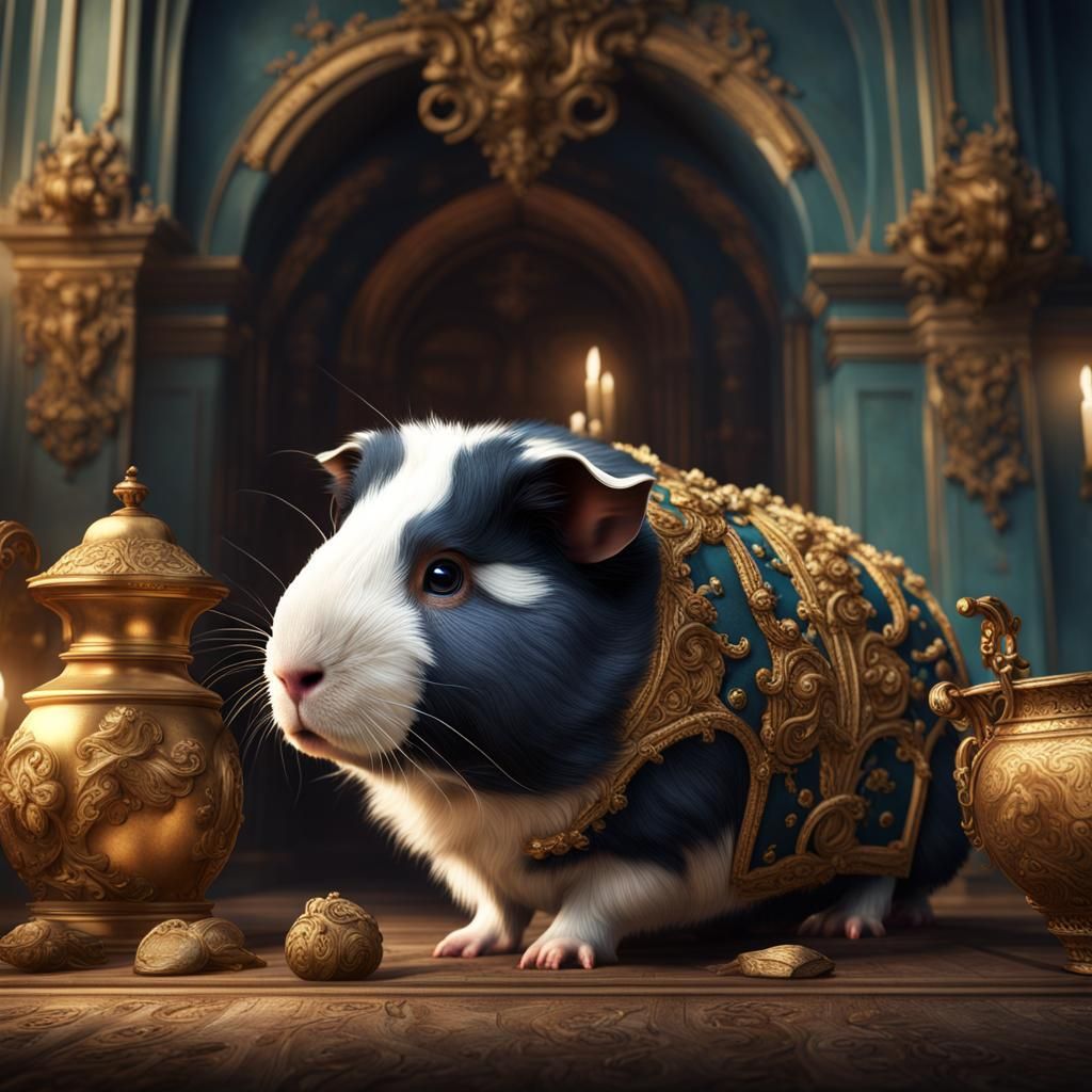 Rococo Guinea Pig in Detailed Matte Painting